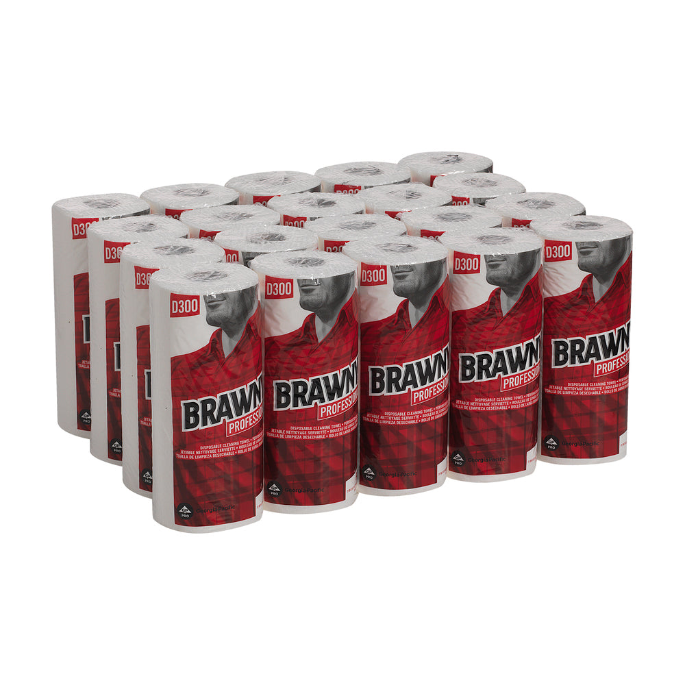 מגבות ניקוי חד פעמיות BRAWNY® PROFESSIONAL D300 מבית GP PRO (ג'ורג'יה פסיפיק), מגבת גליל מחוררת, לבן, (20 גלילים של 216.54 מטר סהכ 4330.70 מטר) 1680 מגבות למארז