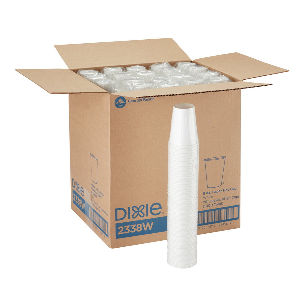כוסות חמות מנייר DIXIE® 8 OZ מבית GP PRO (ג'ורג'יה פסיפיק), מתאימות למכסים קטנים, לבן, 1,000 כוסות לכל מארז