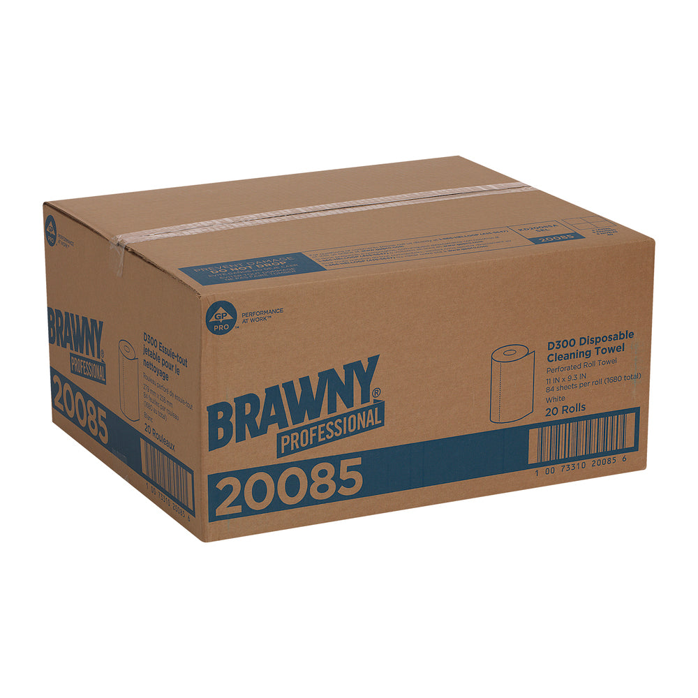 מגבות ניקוי חד פעמיות BRAWNY® PROFESSIONAL D300 מבית GP PRO (ג'ורג'יה פסיפיק), מגבת גליל מחוררת, לבן, (20 גלילים של 216.54 מטר סהכ 4330.70 מטר) 1680 מגבות למארז