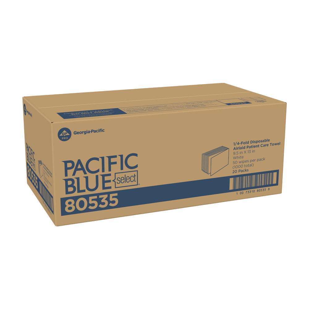 GP PRO PACIFIC BLUE SELECT # A400 מטלית רחצה חד פעמית לטיפול בחולים, קיפול 1/4, לבן, (20 מארזים של 50 מגבות סהכ 1000 מגבות)