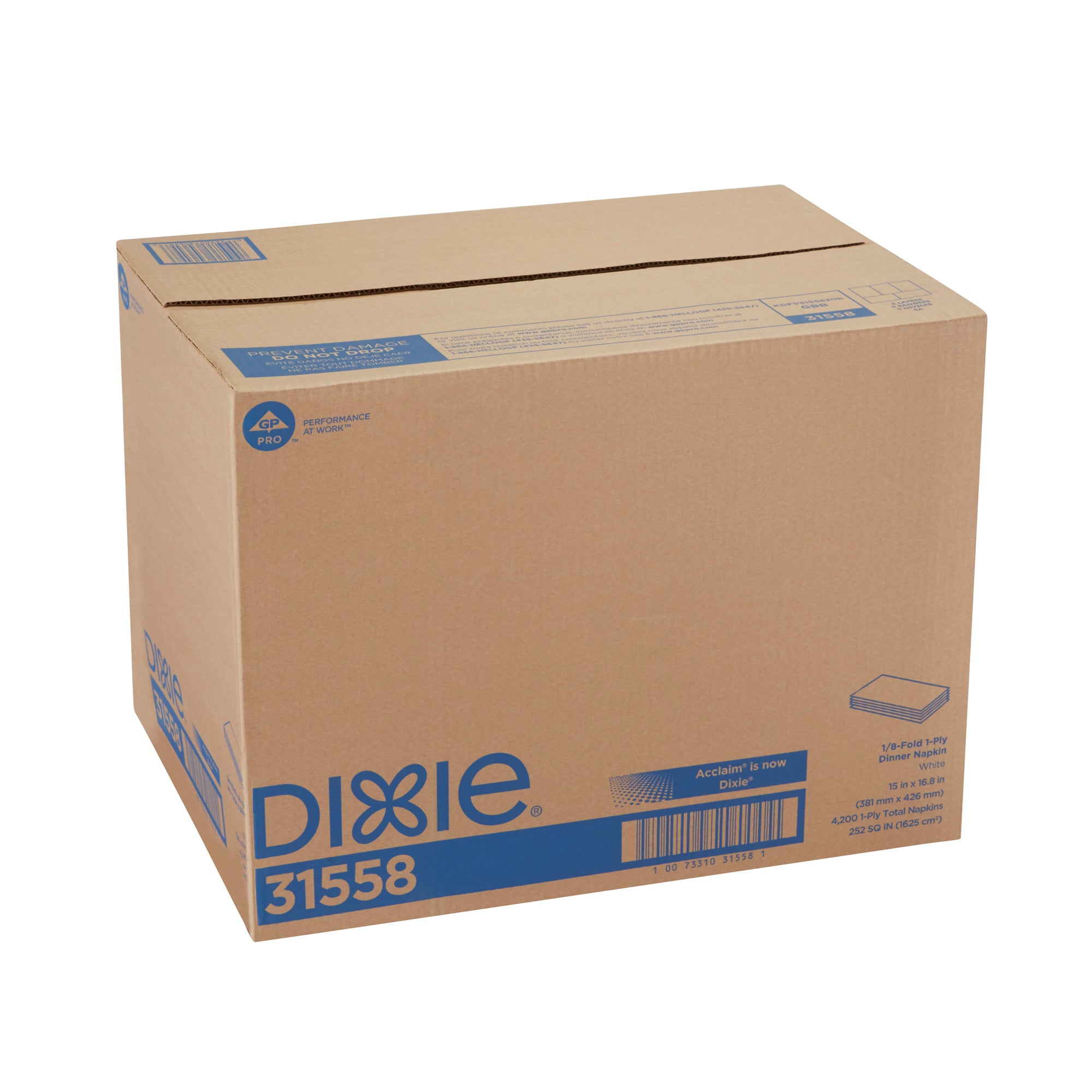 מפית ארוחת ערב חד שכבתית של DIXIE® קיפול 1/8 מבית GP PRO (ג'ורג'יה פסיפיק), 15 ˟ 16.8 אינץ', לבן, 4,200 מפיות בקופסה