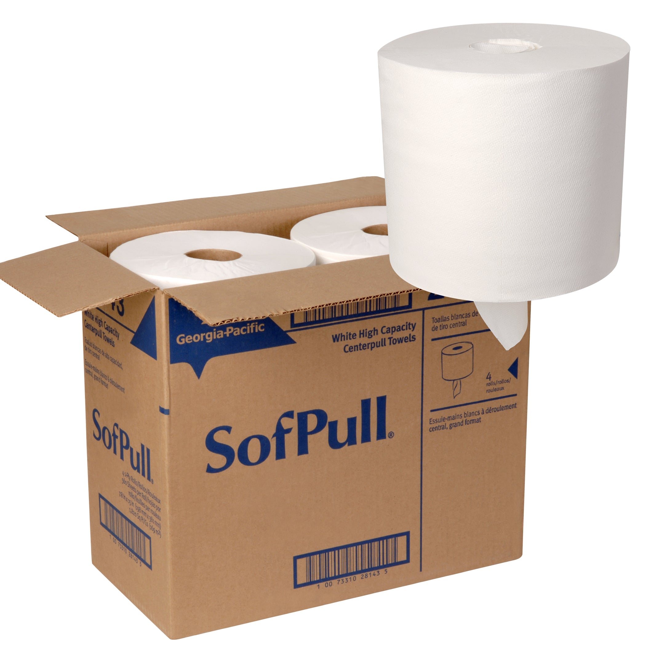 מגבות נייר SOFPULL® CENTERPULL בעלות קיבולת גבוהה מבית GP PRO (ג'ורג'יה פסיפיק), לבן, (4 גלילים של 213.15 מטרים סהכ 852.59 מטרים) 2,240 גליונות למארז