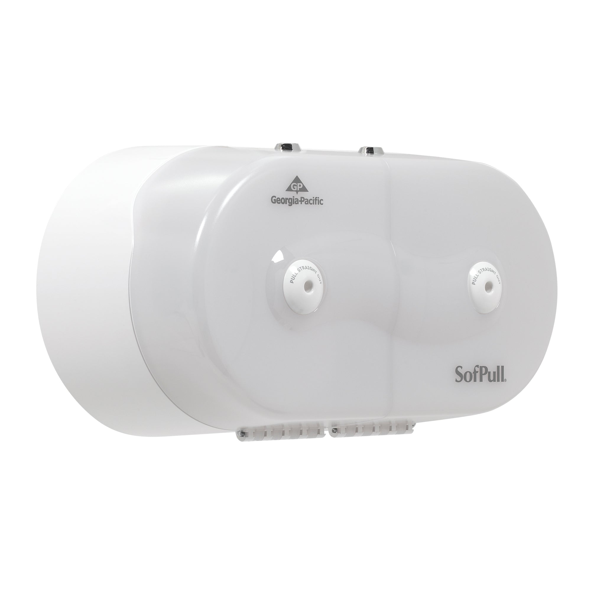 מתקן נייר טואלט מיני מסוג SOFPULL® עם שני גלילים זה לצד זה מבית GP PRO (ג'ורג'יה פסיפיק), לבן, מתקן אחד