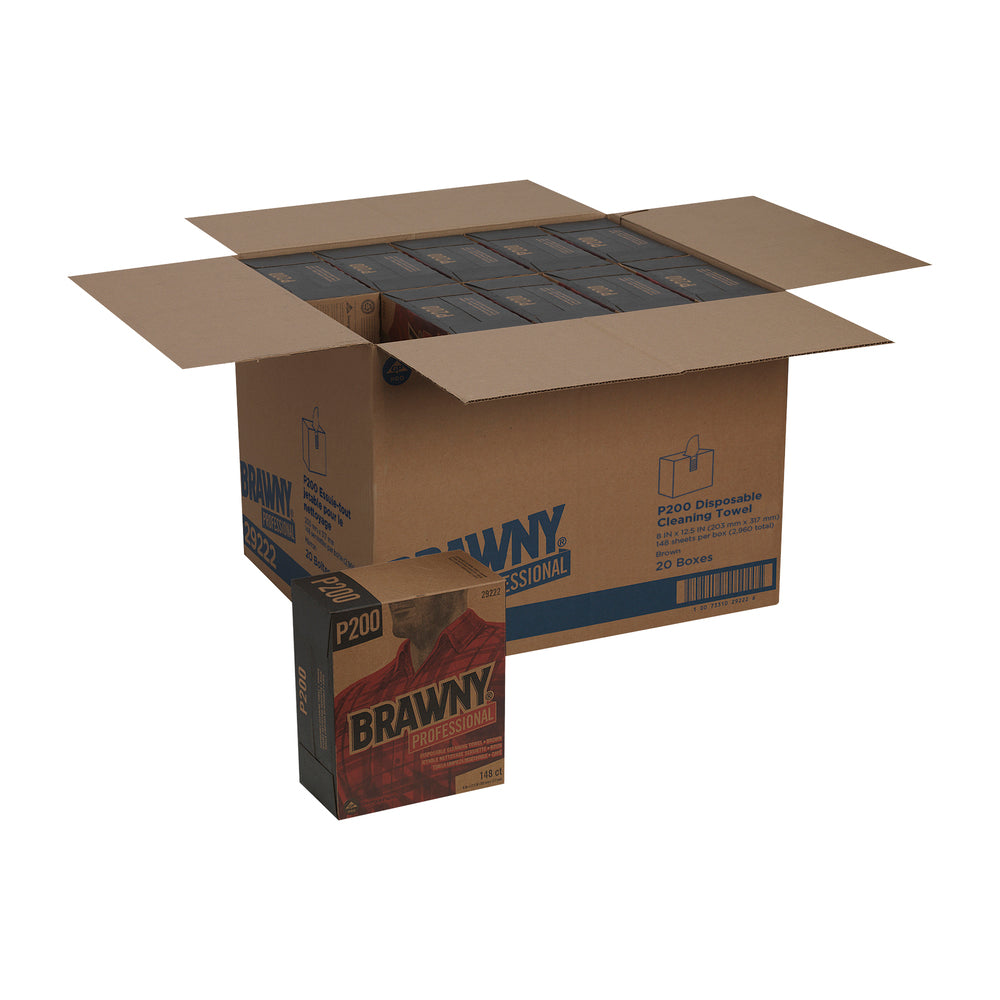 מגבות ניקוי חד פעמיות מסוג BRAWNY® PROFESSIONAL P200 מבית GP PRO (ג'ורג'יה פסיפיק), קיפול ¼, חום, (20 קופסאות של 148 מגבות סהכ 2,960 מגבות)