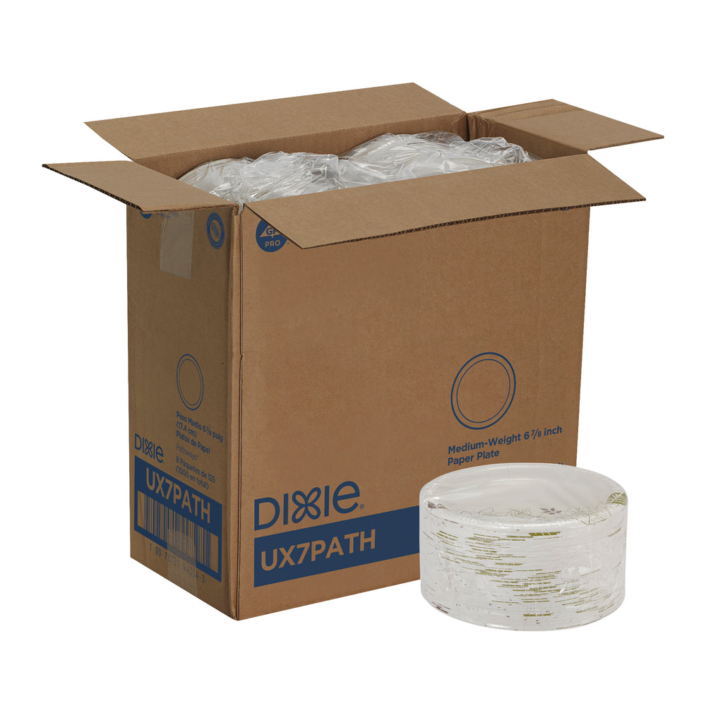 צלחות נייר עבות (IN 6 7/8) מסדרת DIXIE® מאת GP PRO (ג'ורג'יה-פסיפיק), איור עלים®, (8 חבילות של 125 צלחות סהכ 1000 צלחות)