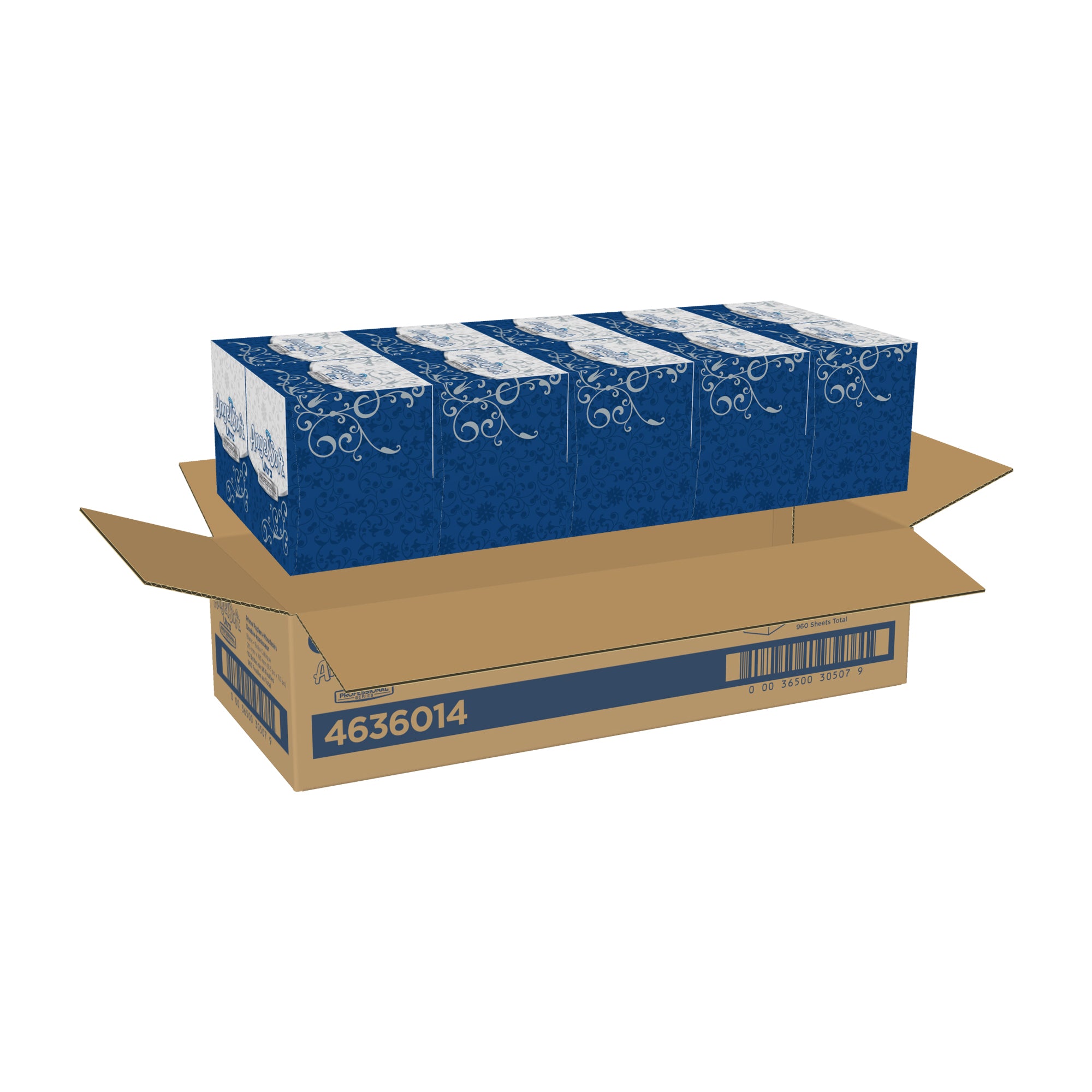 רקמת פנים מהסדרה המקצועית של ®Angel Soft Professional דו-שכבתית מאת GP PRO (ג'ורג'יה פסיפיק), קופסת קוביות, (10 קופסאות של 96 גליונות סהכ 960 גליונות)