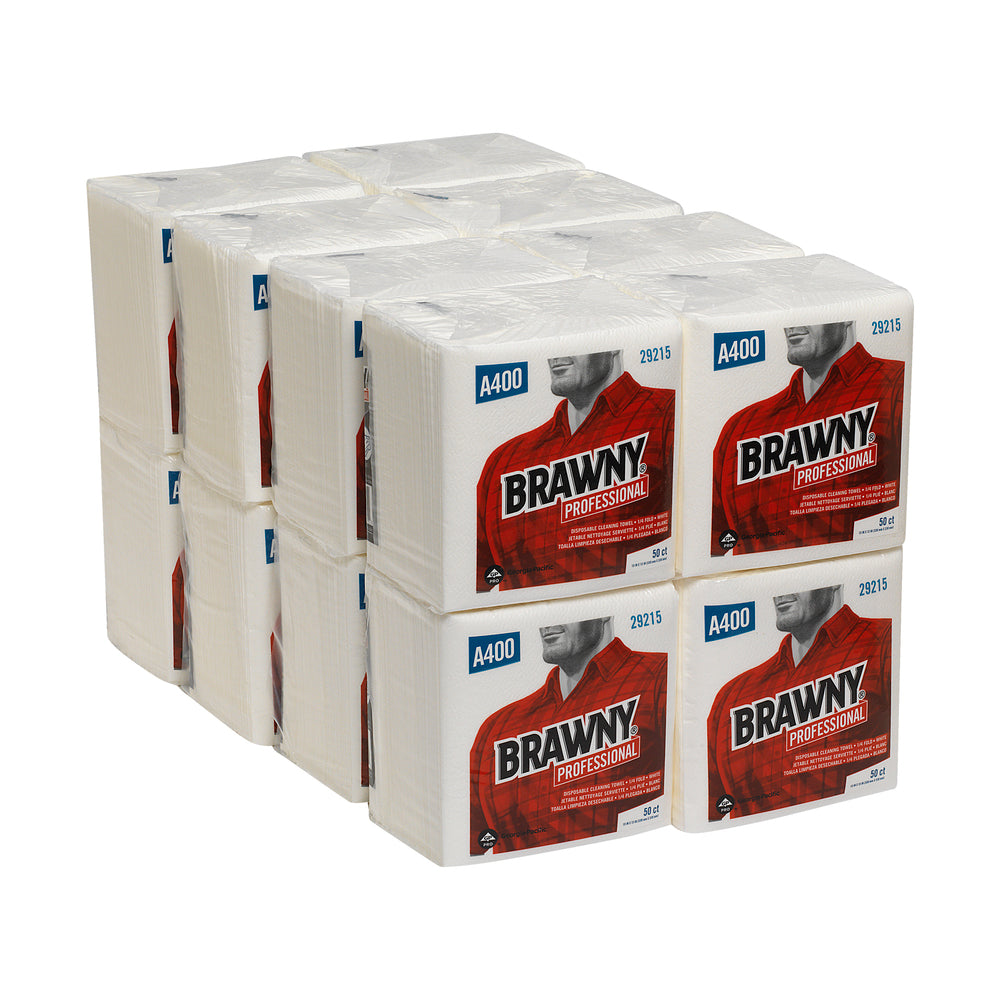 מגבות ניקוי חד פעמיות של BRAWNY® PROFESSIONAL A400 מבית GP PRO (ג'ורג'יה פסיפיק), קיפול ¼, לבן, (16 חבילות של 50 מגבות סהכ 800 מגבות)