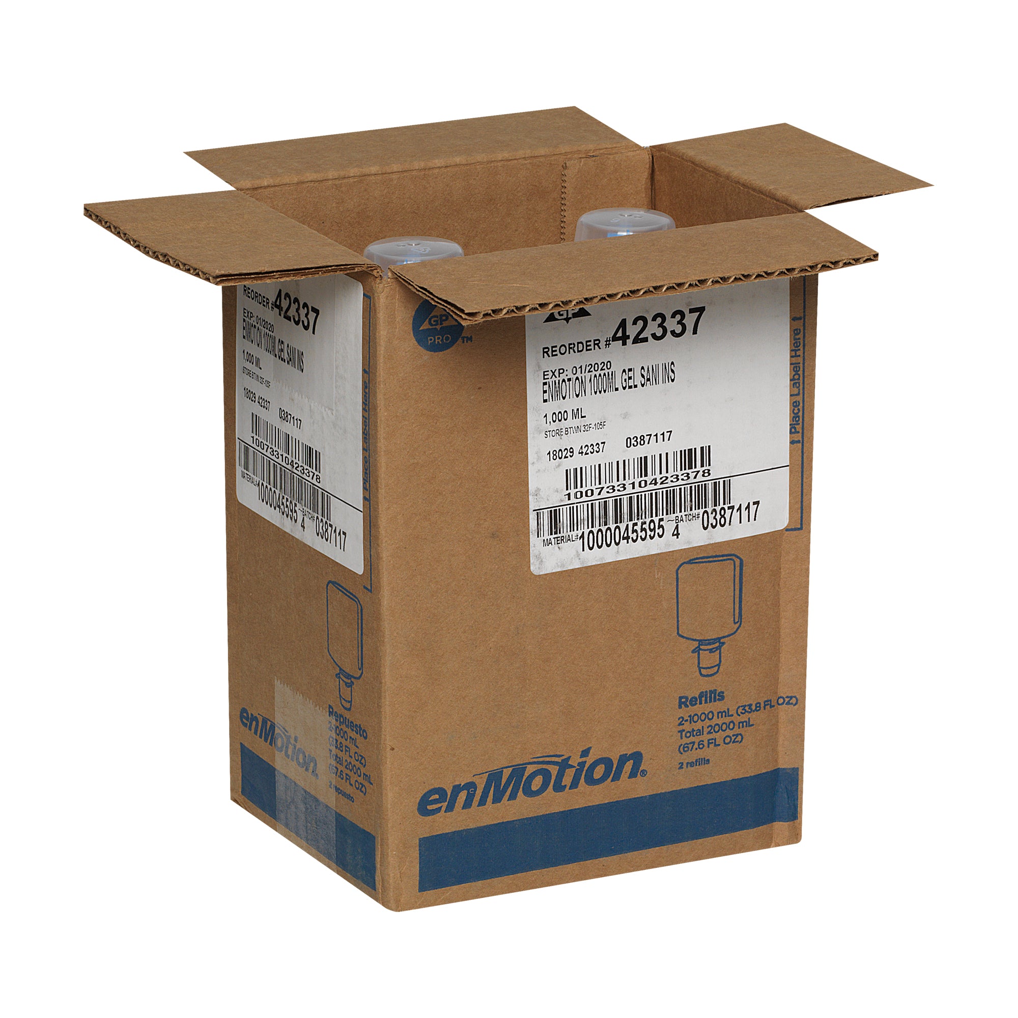 ג'ל לחיטוי ידיים בדירוג E3 מסדרת ENMOTION® GEN2 מבית GP PRO (ג'ורג'יה פסיפיק), נטול ריח וצבע, (2 בקבוקים של 1,000 mL סהכ 2,000 mL)