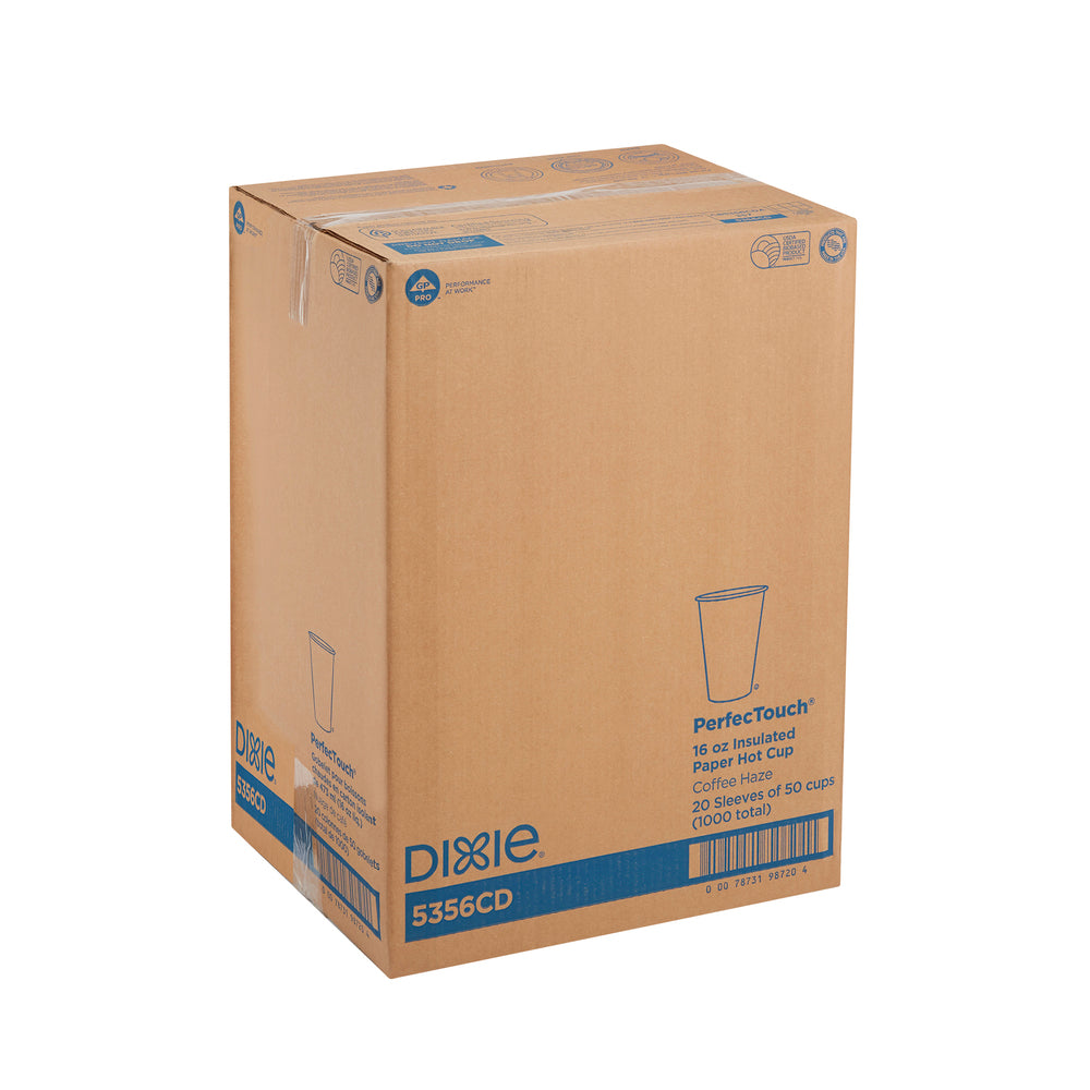 כוסות קפה חם מנייר מבודד DIXIE® PERFECTOUCH® 16OZ מבית GP PRO (ג'ורג'יה פסיפיק), מתאימות למכסים גדולים, ערפל קפה, 1,000 כוסות/מארז, ( 20 שרוולים של 50 כוסות )