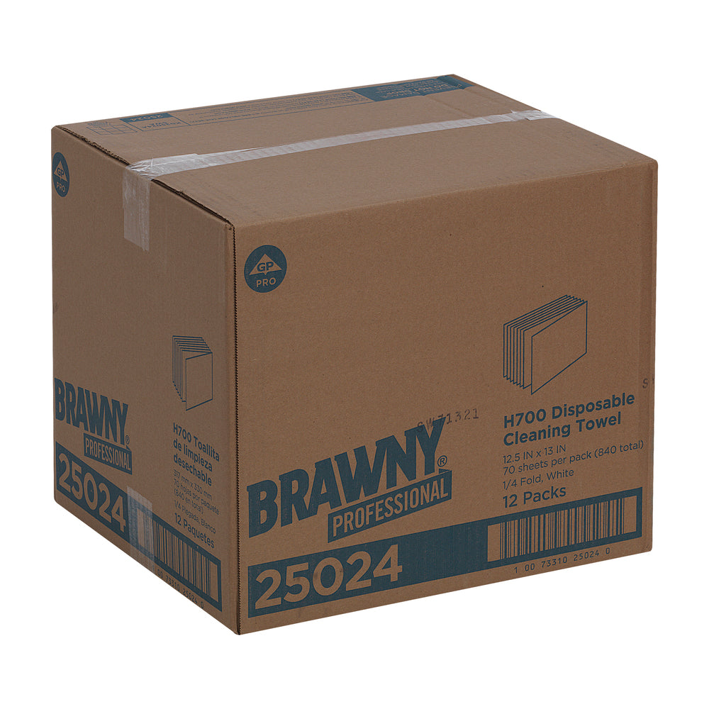 מגבות ניקוי חד פעמיות BRAWNY® PROFESSIONAL H700 מבית GP PRO (ג'ורג'יה פסיפיק), קיפול ¼, לבן, (12 חבילות של 70 מגבות סהכ 840 מגבות)