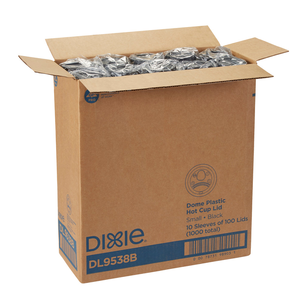 מכסי כוס חמה מפלסטיק DIXIE® DOME מבית GP PRO (ג'ורג'יה פסיפיק), קטנים, שחורים, 1,000 מכסים לכל מארז