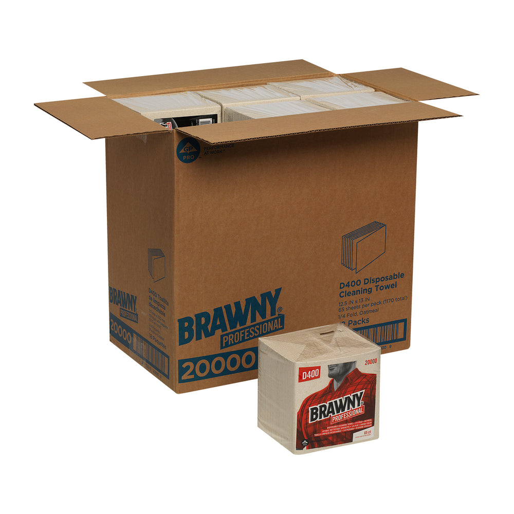 מגבות ניקוי חד פעמיות BRAWNY® PROFESSIONAL D400 מבית GP PRO (ג'ורג'יה פסיפיק), פי 1/4, שיבולת שועל, (18 חבילות של 65 מגבות סהכ 1,170 מגבות)