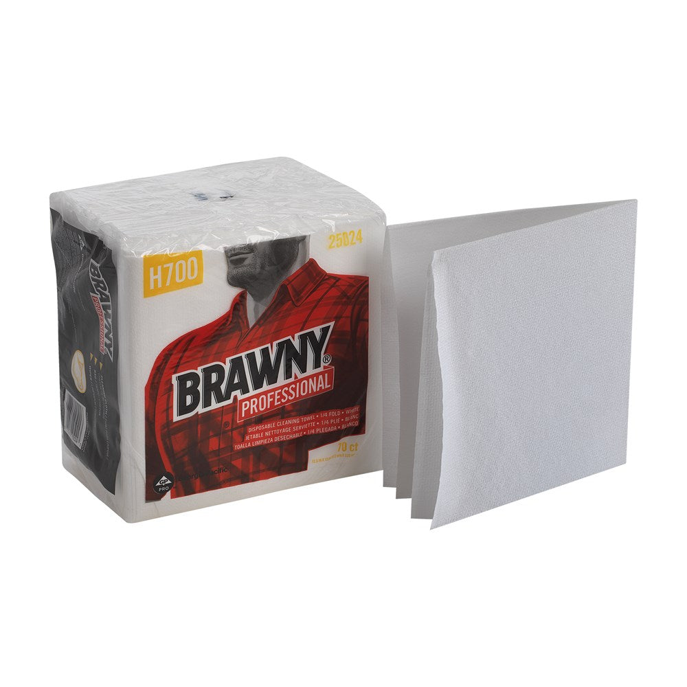 מגבות ניקוי חד פעמיות BRAWNY® PROFESSIONAL H700 מבית GP PRO (ג'ורג'יה פסיפיק), קיפול ¼, לבן, (12 חבילות של 70 מגבות סהכ 840 מגבות)