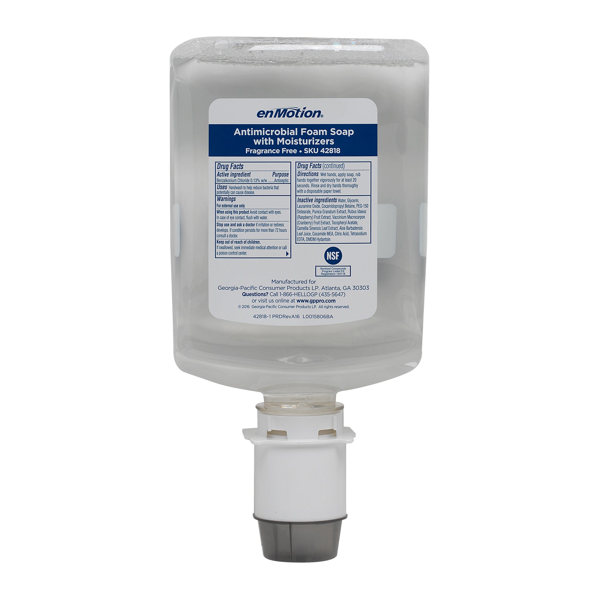 סבון קצף אנטי-מיקרוביאלי בתוספת קרם לחות ENMOTION® GEN2 מבית GP PRO, נטול צבע וריח, (2 בקבוקים של 1,200 mL סהכ 2,400 mL), 6,000 שימושים