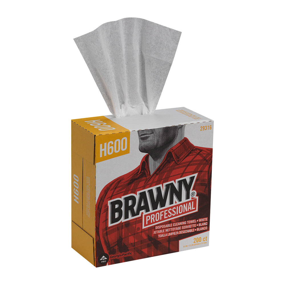 מגבות ניקוי חד פעמיות BRAWNY® PROFESSIONAL H600 מבית GP PRO (ג'ורג'יה פסיפיק), קופסה גבוהה, לבן, (10 קופסאות של 200 מגבות סהכ 2,000 מגבות)