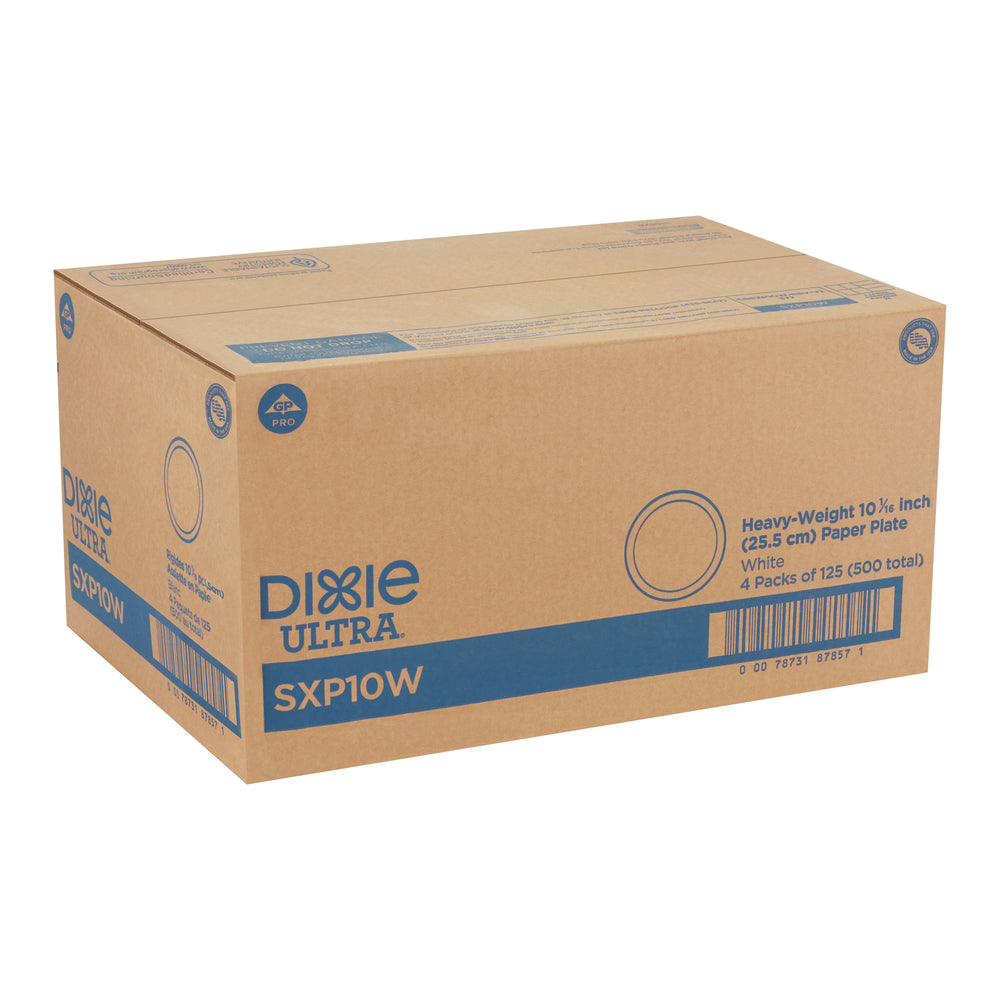 צלחות נייר עבות במיוחד (IN 10 1/16) מסדרת DIXIE ULTRA® מבית GP PRO (ג'ורג'יה פסיפיק), לבן, 500 צלחות לכל מארז