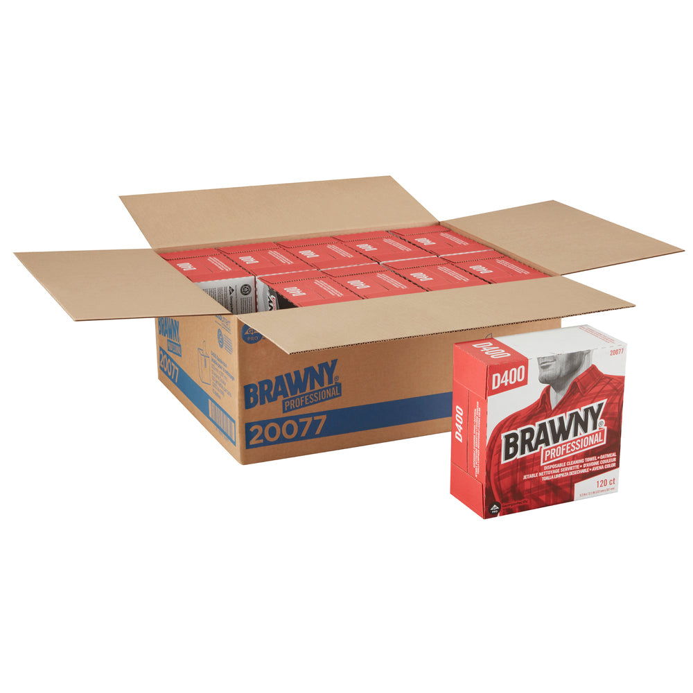 מגבות ניקוי חד פעמיות BRAWNY® PROFESSIONAL D400 מבית GP PRO (ג'ורג'יה פסיפיק), קופסה גבוהה, שיבולת שועל, (10 קופסאות של 120 מגבות סהכ 1,200 מגבות)