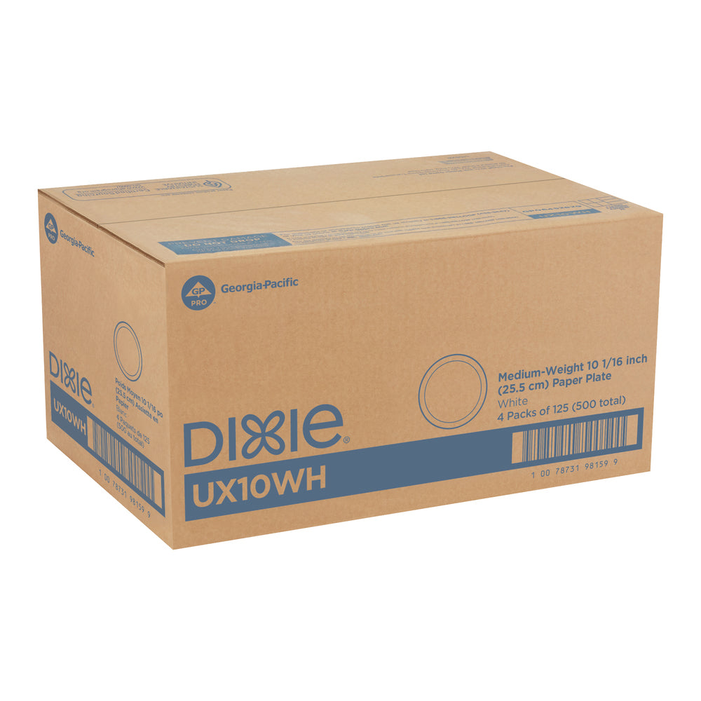 צלחות נייר עבות (IN 10 1/16) מסדרת DIXIE® מבית GP PRO (ג'ורג'יה-פסיפיק), לבן, 500 צלחות לכל מארז