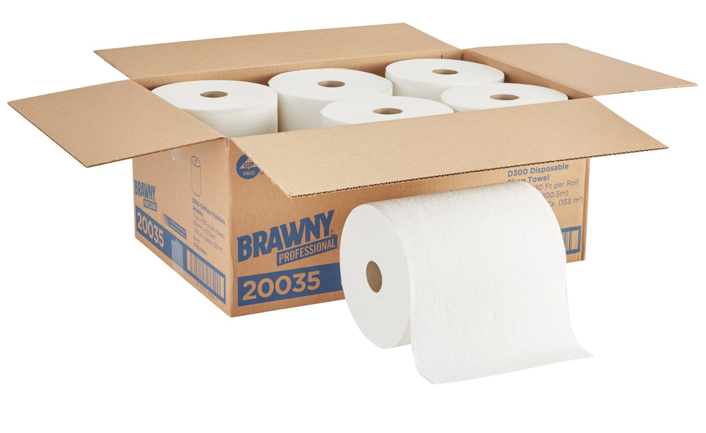 מילוי מגבות חד פעמיות BRAWNY® PROFESSIONAL D300 למתקן 59465 של GP PRO (ג'ורג'יה פסיפיק), לבן, (6 גלילים של 100.58 מטרים סהכ 603.50 מטרים)