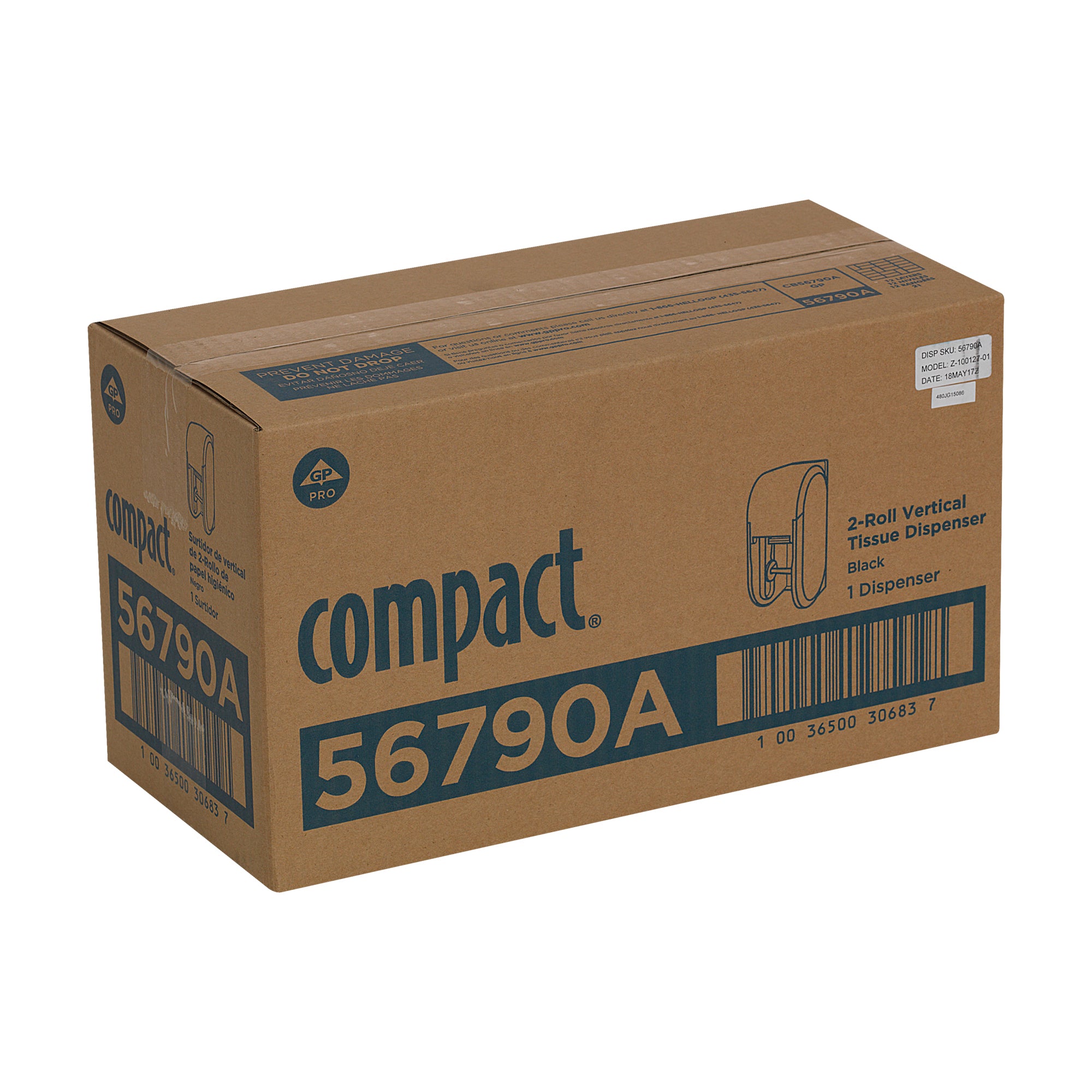 מתקן נייר טואלט Compact® בעל קיבולת גבוהה עם 2 גלילים אנכיים ללא ליבות, שחור, מתקן אחד