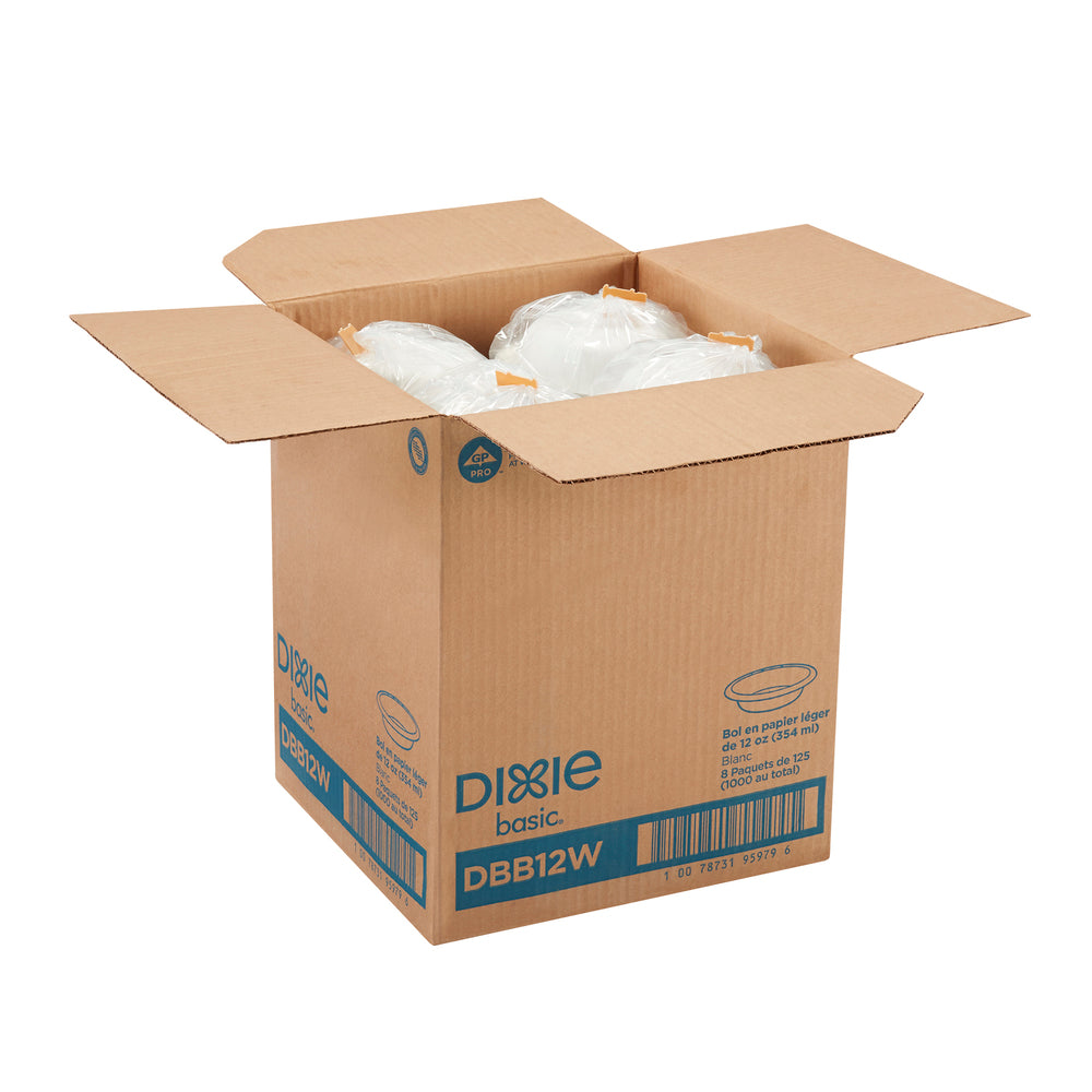 קערות נייר DIXIE BASIC® 12 OZ מבית GP PRO (ג'ורג'יה פסיפיק), לבן, 1000 קערות לכל מארז