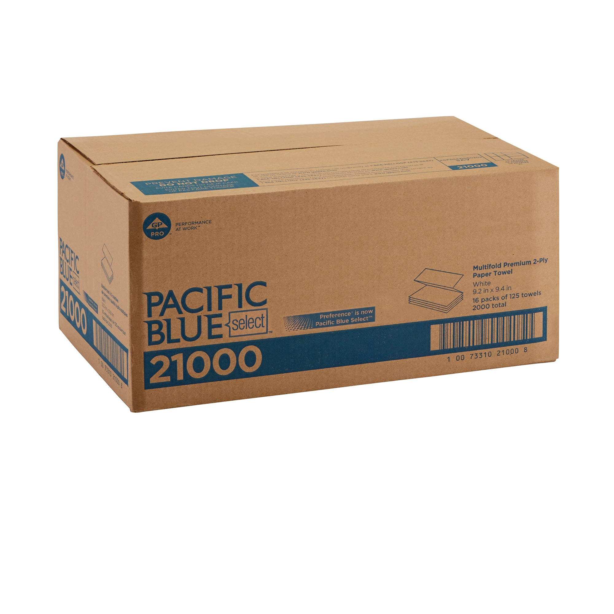 מגבות נייר דו-שכבתיות פרימיום מרובות קפלים PACIFIC BLUE BASIC™ מבית GP PRO, לבן, (16 חבילות של 125 גליונות סהכ 2000 גליונות)