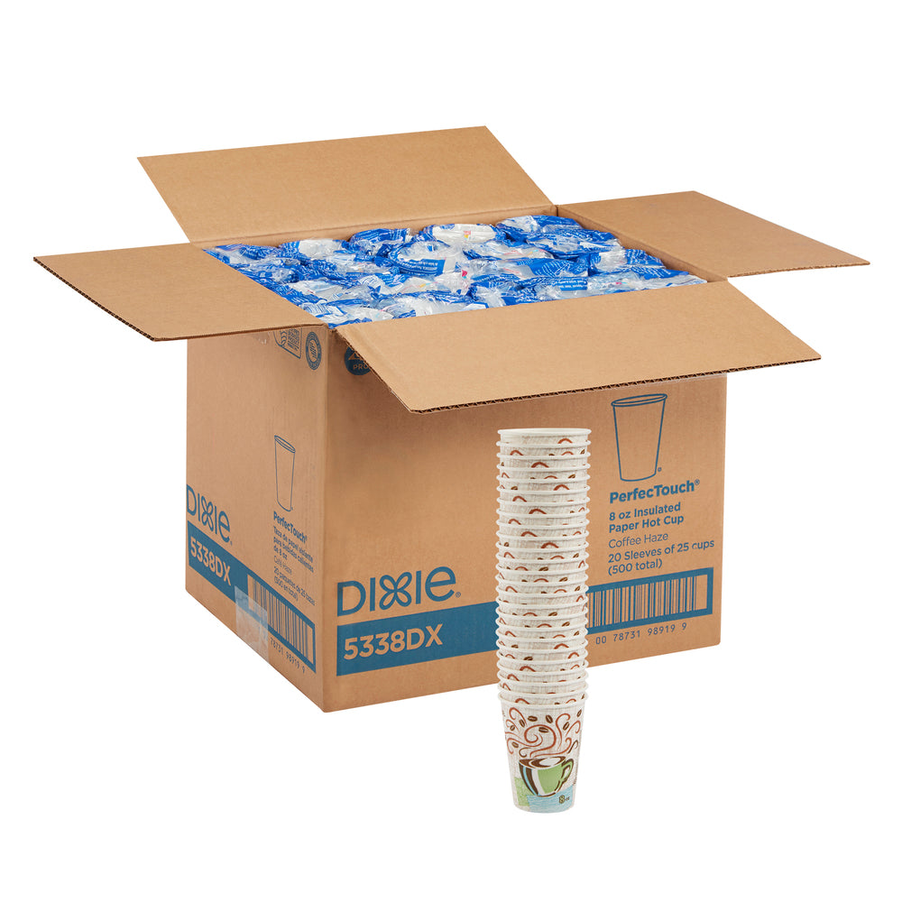 כוסות קפה חמות מנייר מבודד DIXIE® PERFECTOUCH® 8 OZ מבית GP PRO (ג'ורג'יה פסיפיק), מתאימות למכסים קטנים, ערפל קפה, 500 כוסות לכל מארז