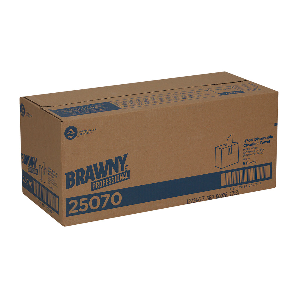 מגבות ניקוי חד פעמיות BRAWNY® PROFESSIONAL H700, קופסה גבוהה, לבן, (5 קופסאות של 100 מגבות סהכ 500 מגבות)
