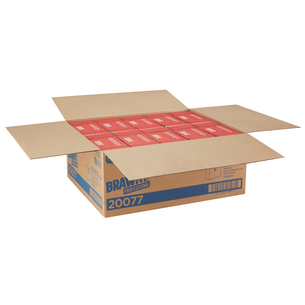 מגבות ניקוי חד פעמיות BRAWNY® PROFESSIONAL D400 מבית GP PRO (ג'ורג'יה פסיפיק), קופסה גבוהה, שיבולת שועל, (10 קופסאות של 120 מגבות סהכ 1,200 מגבות)