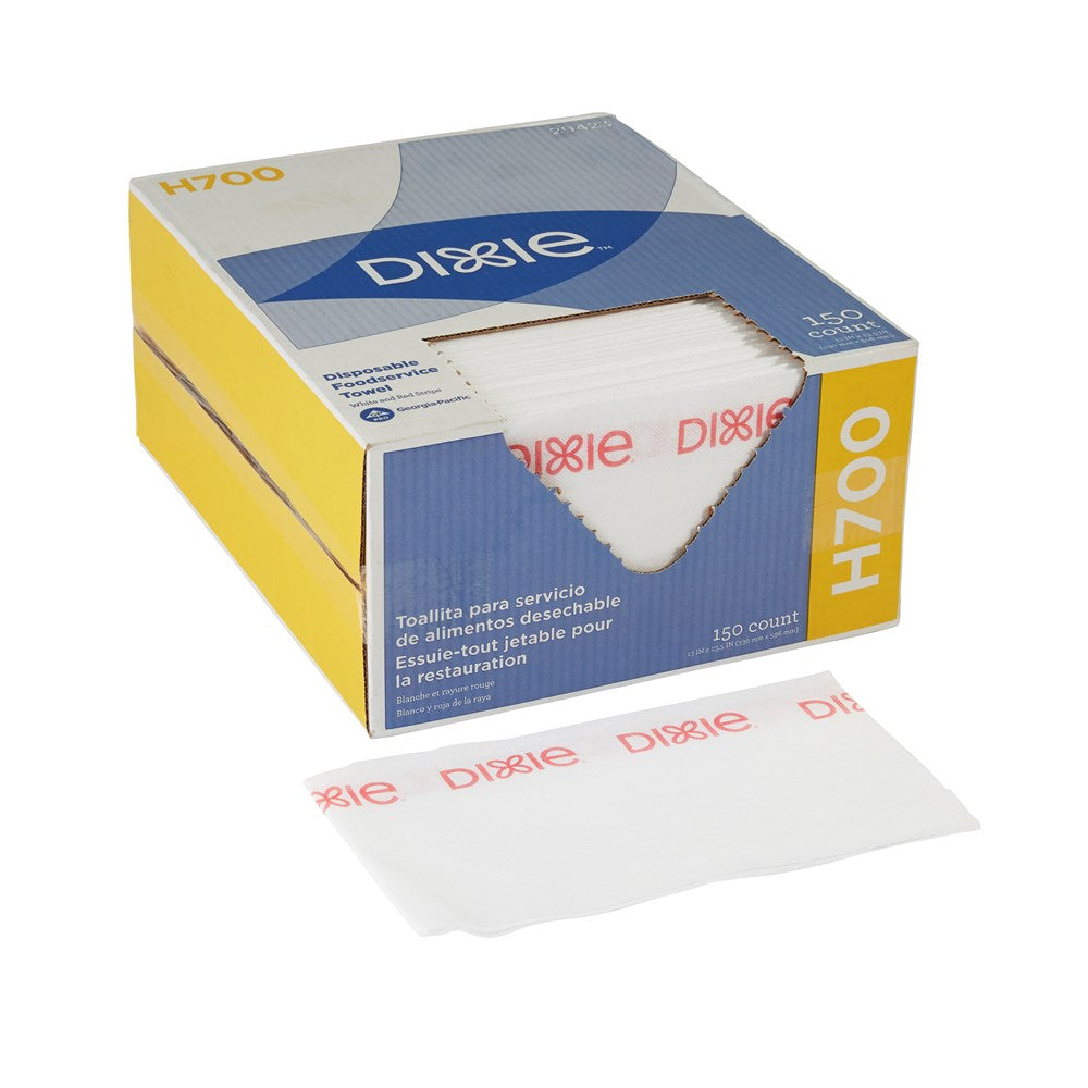 מגבות שירות מזון חד פעמיות DIXIE® H700 מאת GP PRO (ג'ורג'יה פסיפיק), פס לבן ואדום, 150 מגבות בקופסה