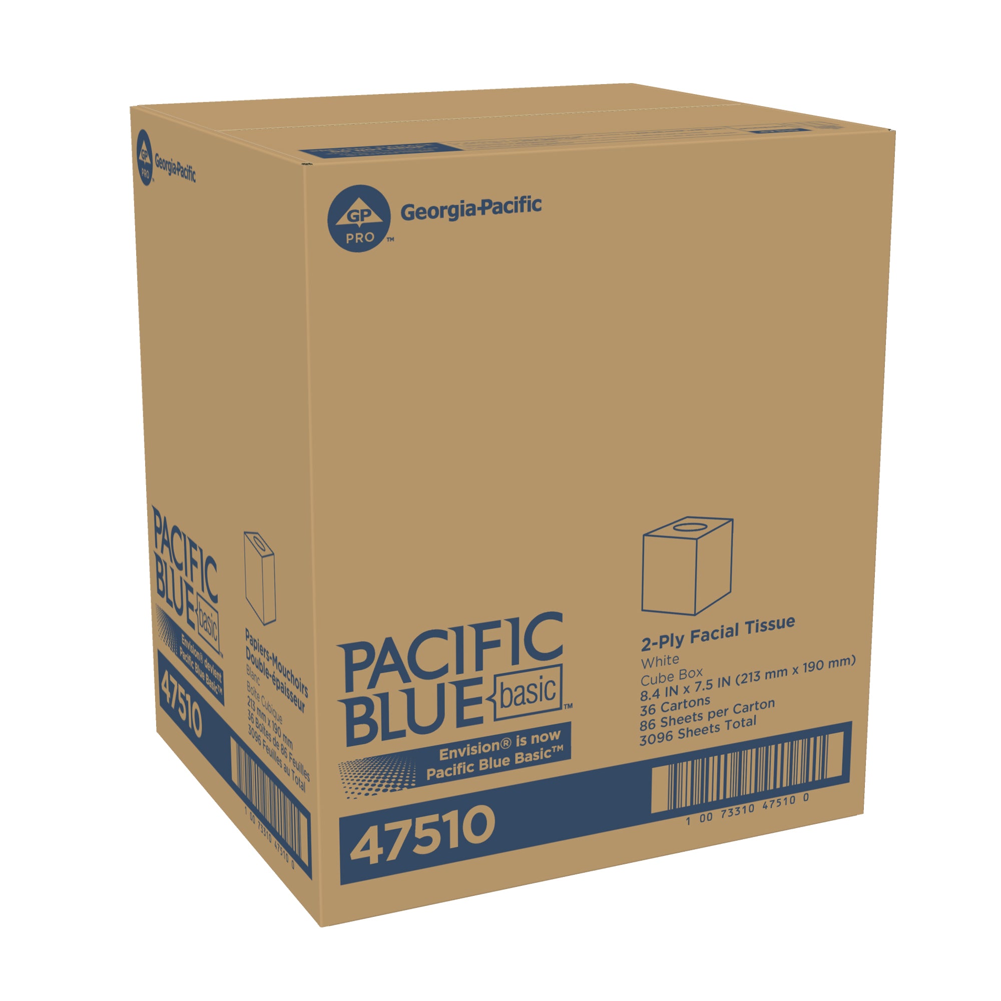 קוביית רקמת פנים PACIFIC BLUE BASIC™ דו שכבתית מאת GP PRO (ג'ורג'יה פסיפיק), (36 קופסאות של 86 גליונות סהכ 3,096 גליונות)