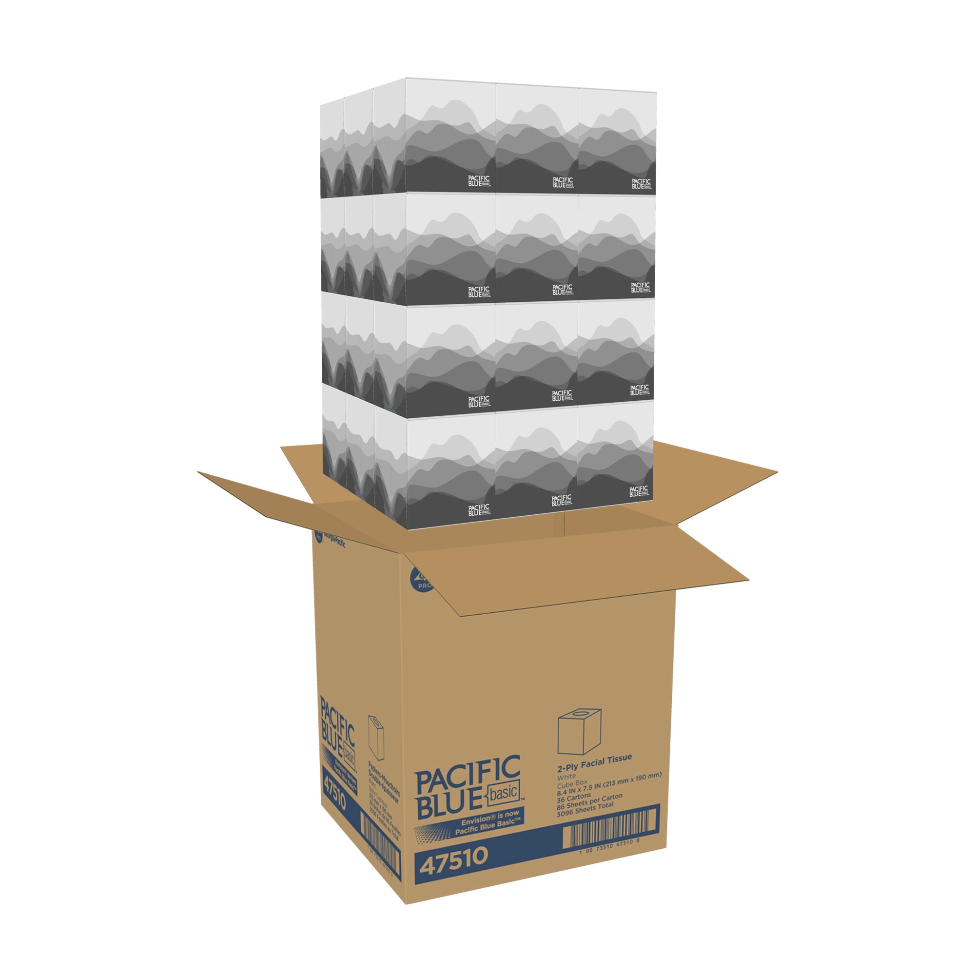 קוביית רקמת פנים PACIFIC BLUE BASIC™ דו שכבתית מאת GP PRO (ג'ורג'יה פסיפיק), (36 קופסאות של 86 גליונות סהכ 3,096 גליונות)