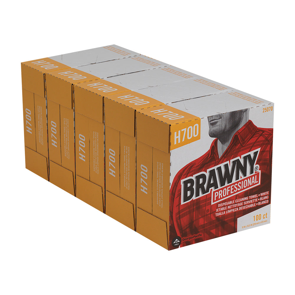 מגבות ניקוי חד פעמיות BRAWNY® PROFESSIONAL H700, קופסה גבוהה, לבן, (5 קופסאות של 100 מגבות סהכ 500 מגבות)