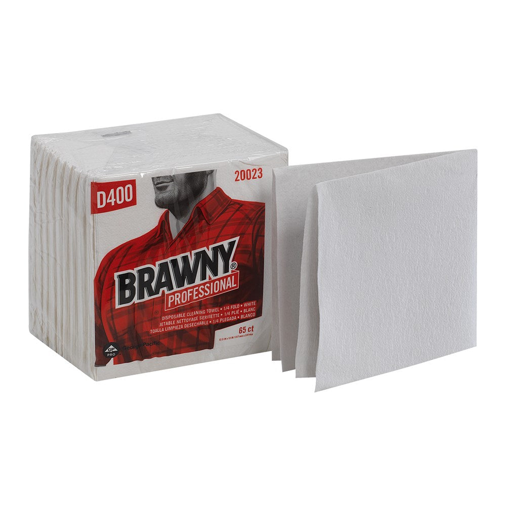 מגבות ניקוי חד פעמיות BRAWNY® PROFESSIONAL D400 מבית GP PRO (ג'ורג'יה פסיפיק), קיפול ¼, לבן, (18 חבילות של 65 מגבות סהכ 1170 מגבות)