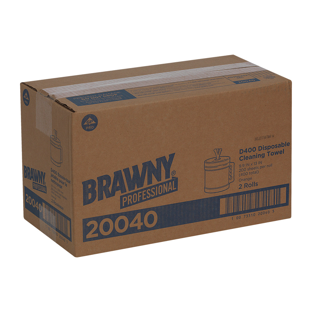 מגבות ניקוי חד פעמיות BRAWNY® PROFESSIONAL D400, גליל מרכזי עם דלי, כתום(2 דליים של 200 מגבות סהכ 400 מגבות)