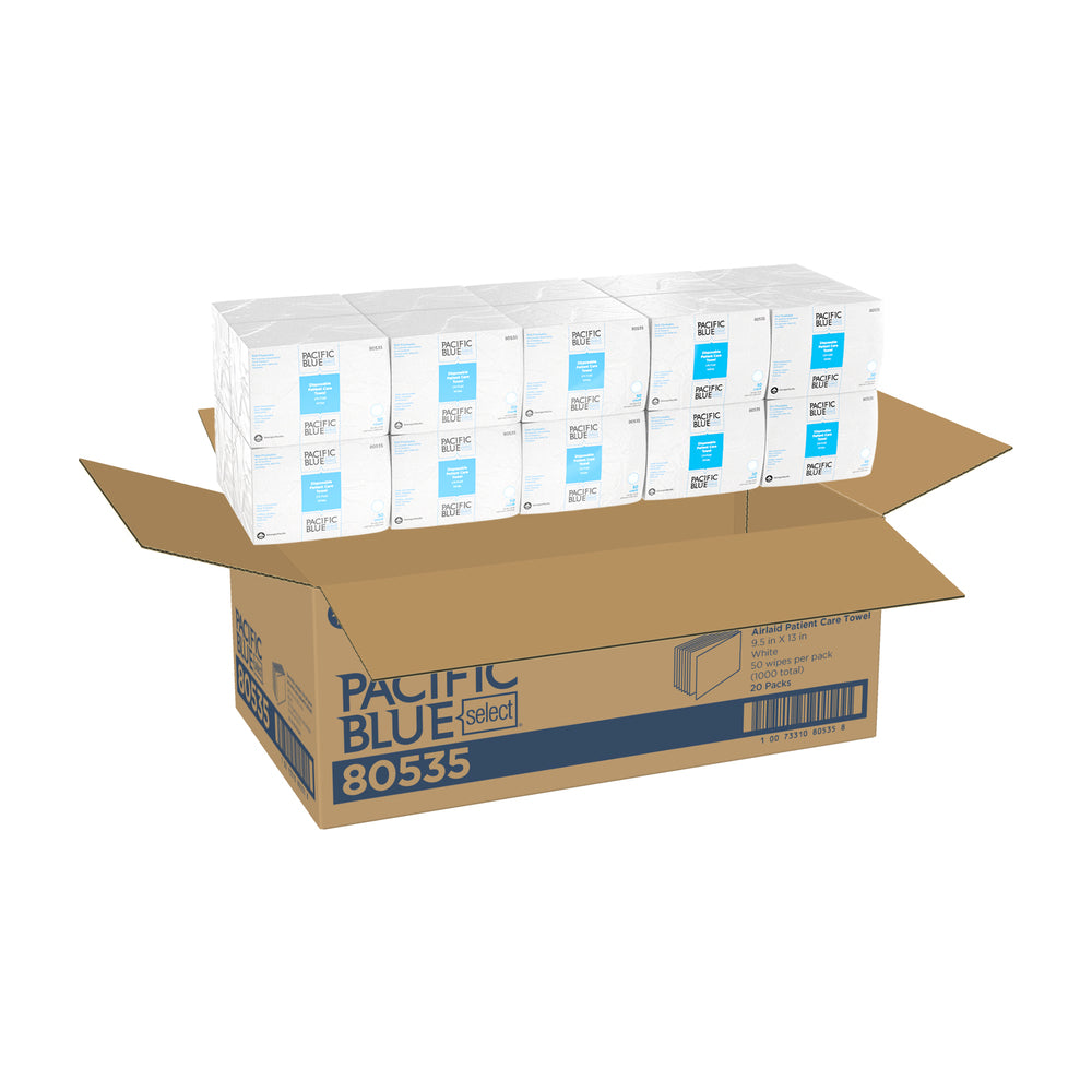 GP PRO PACIFIC BLUE SELECT # A400 מטלית רחצה חד פעמית לטיפול בחולים, קיפול 1/4, לבן, (20 מארזים של 50 מגבות סהכ 1000 מגבות)