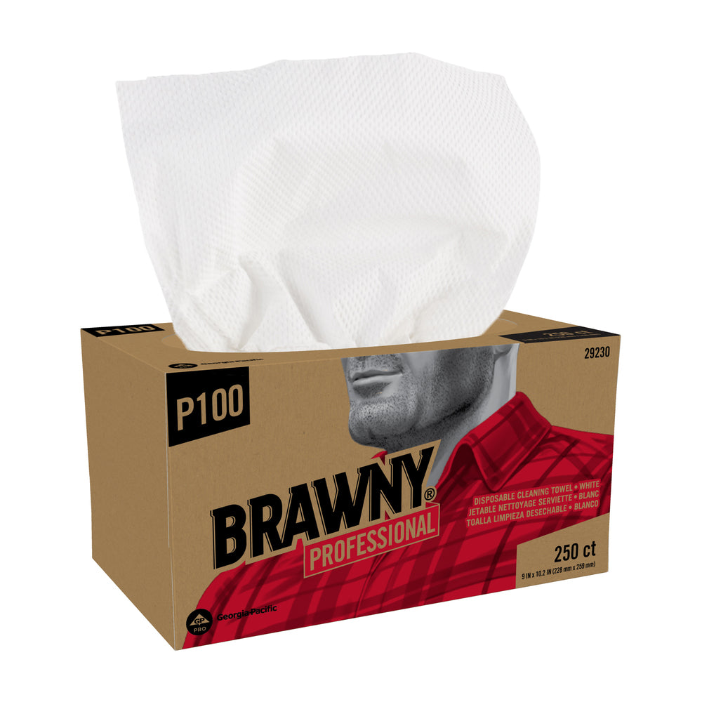 מגבות ניקוי חד פעמיות BRAWNY® PROFESSIONAL P100 מבית GP PRO (ג'ורג'יה פסיפיק), לבן, (24 קופסאות של 250 מגבות סהכ 6,000 מגבות)