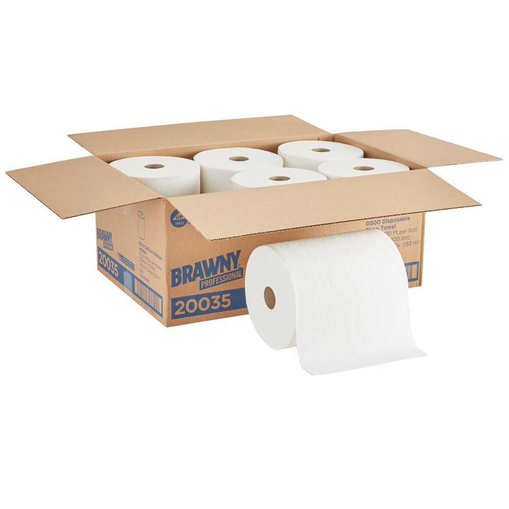 מילוי מגבות חד פעמיות BRAWNY® PROFESSIONAL D300 למתקן 59465 של GP PRO (ג'ורג'יה פסיפיק), לבן, (6 גלילים של 100.58 מטרים סהכ 603.50 מטרים)