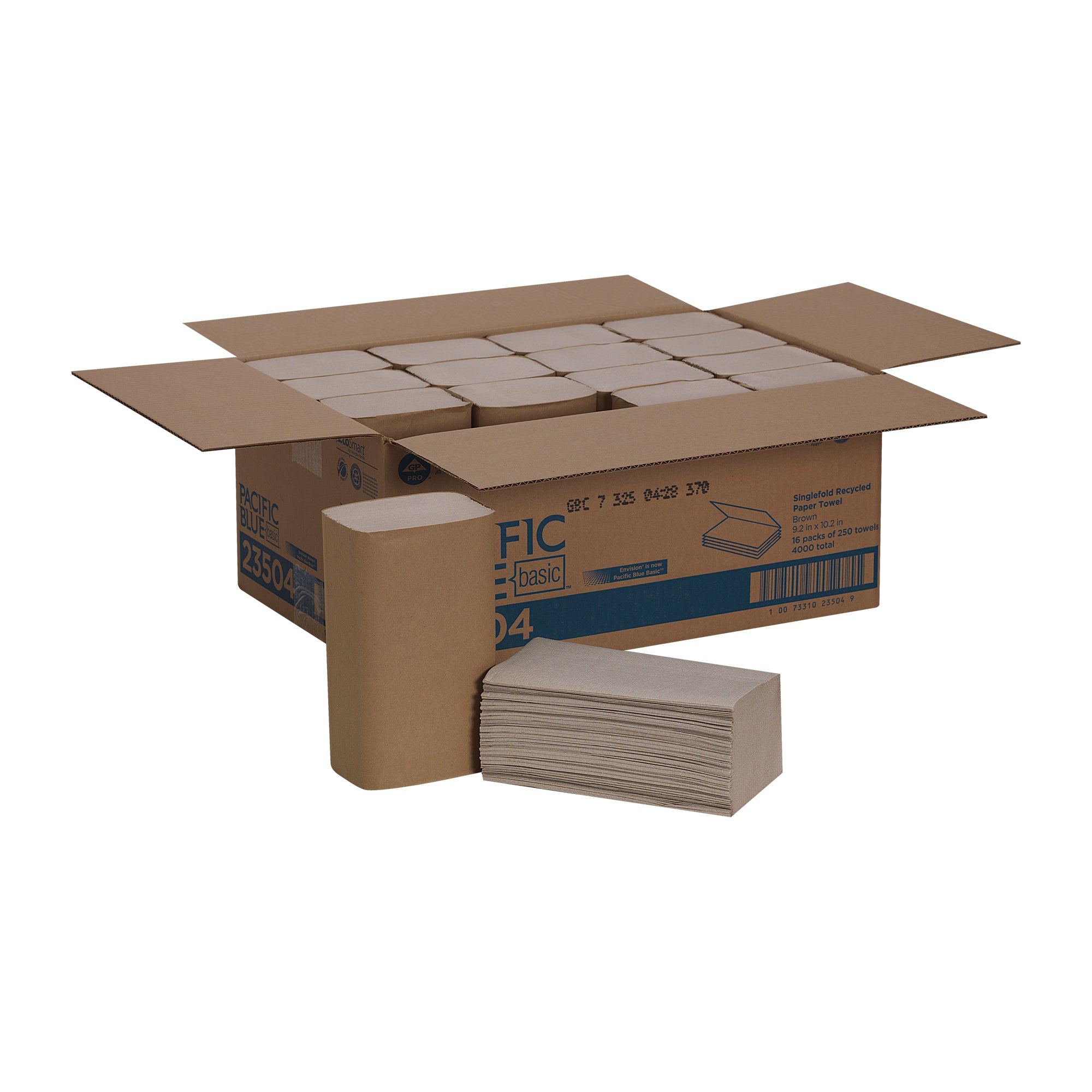 מגבות נייר ממוחזרות PACIFIC BLUE BASIC™ מבית GP PRO (ג'ורג'יה פסיפיק), חומות, (16 חבילות של 250 גליונות סהכ 4000 גליונות)