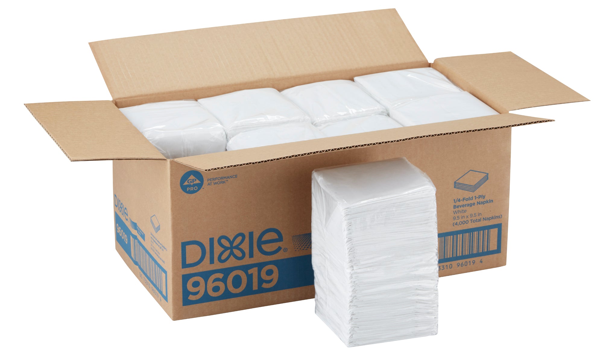 מפית משקאות DIXIE® קיפול 1/4 שכבה אחת מבית GP PRO (ג'ורג'יה פסיפיק), 9.5 על 9.5 אינץ', לבן, (8 חבילות של 500 מפיות סהכ 4000 מפיות)