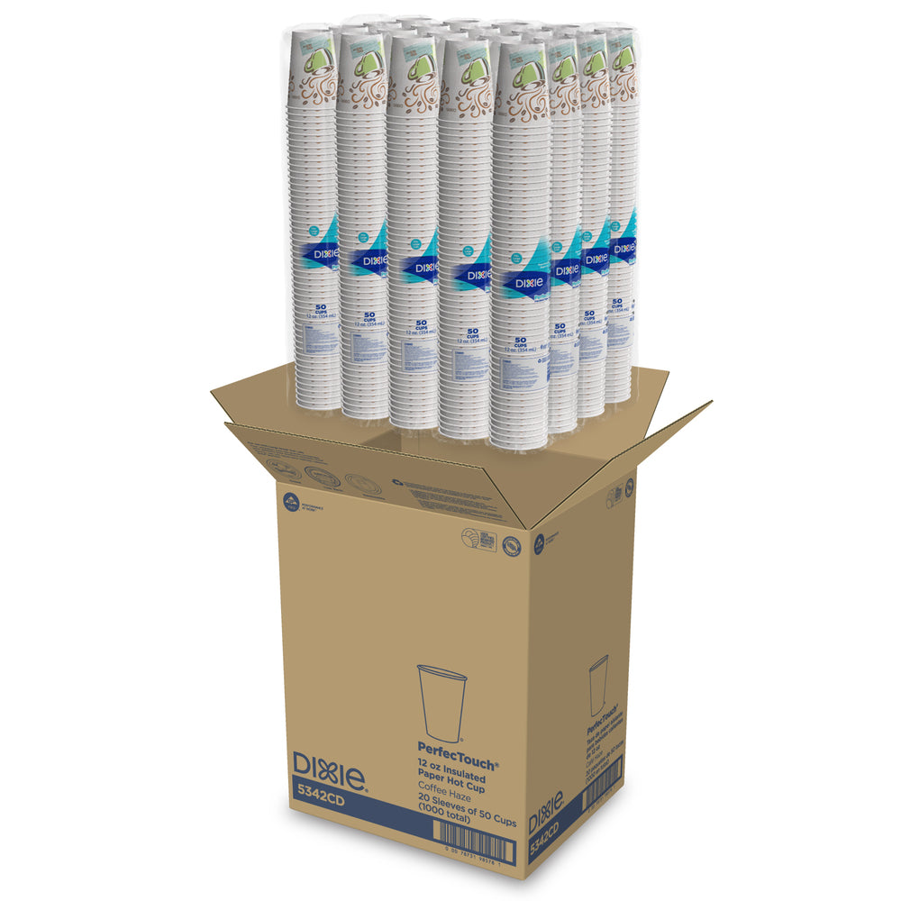 כוסות קפה חם מנייר מבודד DIXIE® PERFECTOUCH® 12 OZ מבית GP PRO (ג'ורג'יה פסיפיק), מתאימות למכסים גדולים, ערפל קפה, 1,000 כוסות/מארז
