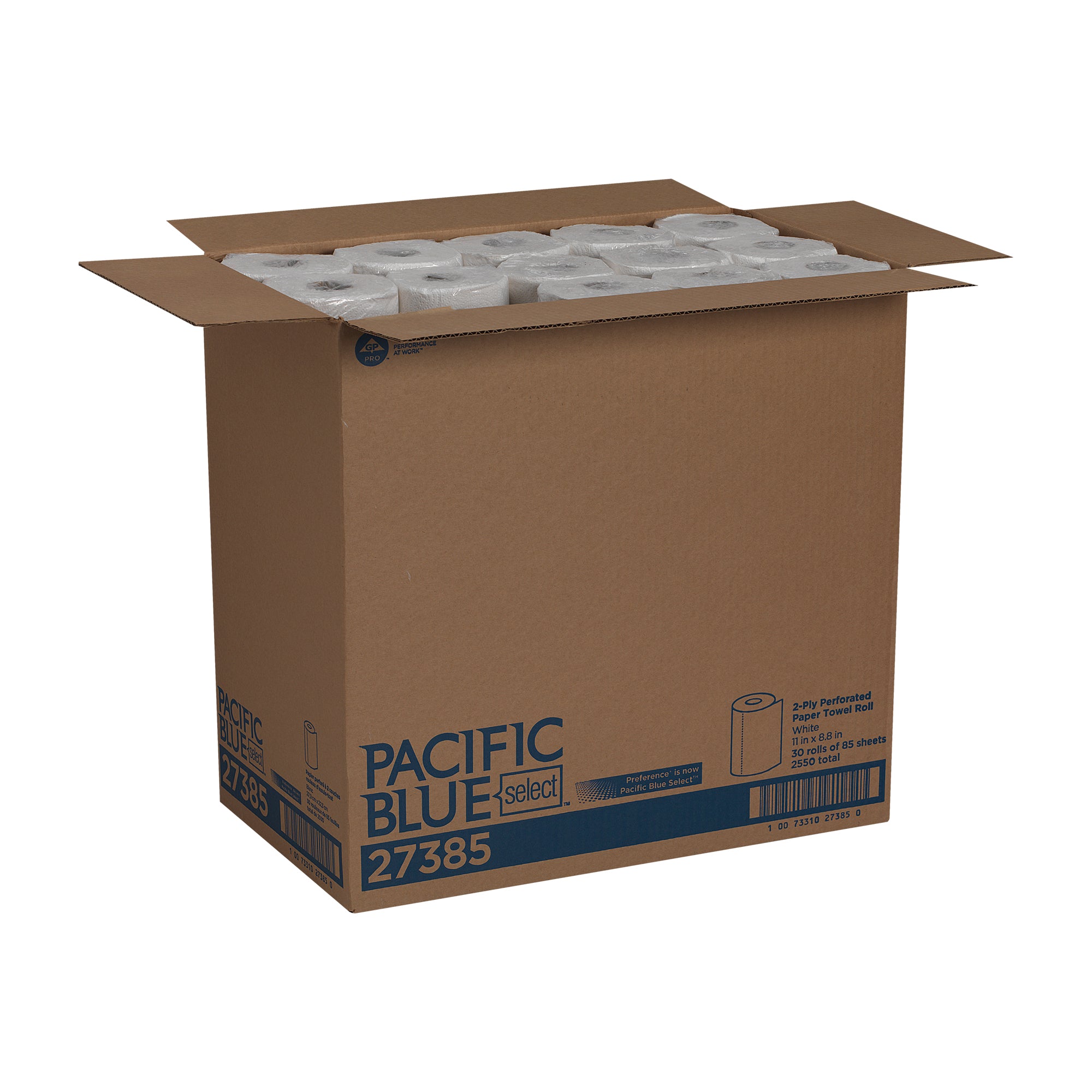 גליל מגבת נייר מחורר דו-שכבתי PACIFIC BLUE SELECT™, לבן, (30 גלילים של 19 מטרים סהכ 569.98 מטרים) 2,550 גליונות למארז