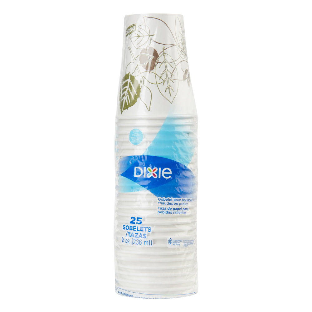 כוסות חמות מנייר DIXIE® 8 OZ מבית GP PRO (ג'ורג'יה פסיפיק), מתאימות למכסים קטנים, איור עלים®, 500 כוסות לכל מארז