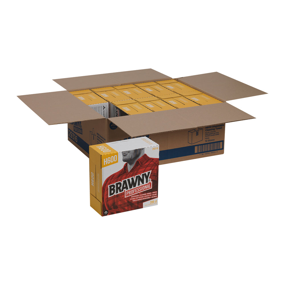 מגבות ניקוי חד פעמיות BRAWNY® PROFESSIONAL H600 מבית GP PRO (ג'ורג'יה פסיפיק), קופסה גבוהה, לבן, (10 קופסאות של 200 מגבות סהכ 2,000 מגבות)
