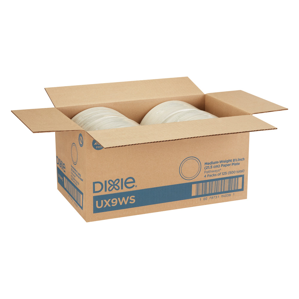 צלחות נייר עבות (IN 8 1/2) מסדרת DIXIE® מאת GP PRO (ג'ורג'יה-פסיפיק), איור עלים®, (4 חבילות של 125 צלחות סהכ 500 צלחות)