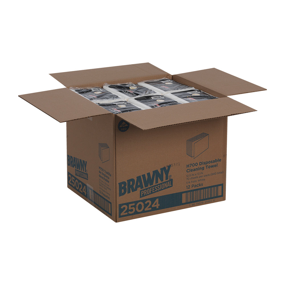מגבות ניקוי חד פעמיות BRAWNY® PROFESSIONAL H700 מבית GP PRO (ג'ורג'יה פסיפיק), קיפול ¼, לבן, (12 חבילות של 70 מגבות סהכ 840 מגבות)