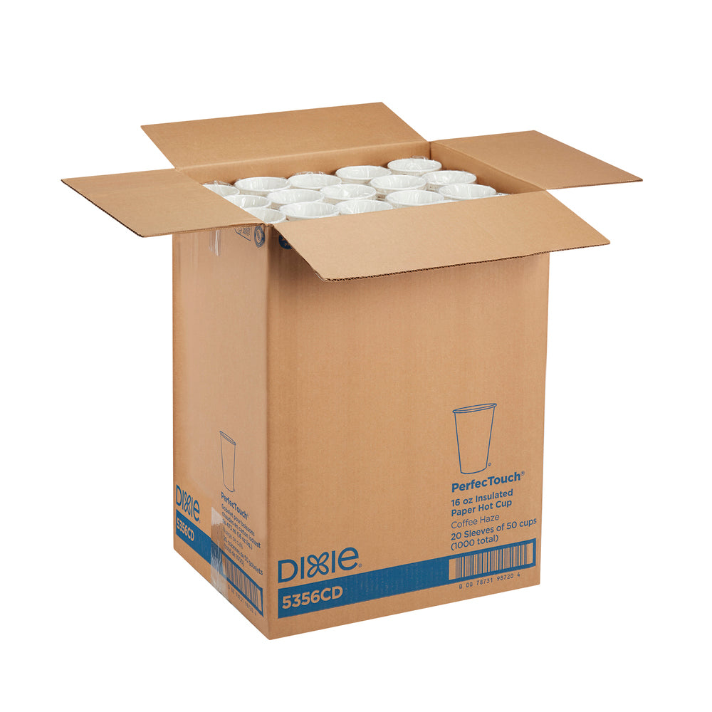 כוסות קפה חם מנייר מבודד DIXIE® PERFECTOUCH® 16OZ מבית GP PRO (ג'ורג'יה פסיפיק), מתאימות למכסים גדולים, ערפל קפה, 1,000 כוסות/מארז, ( 20 שרוולים של 50 כוסות )
