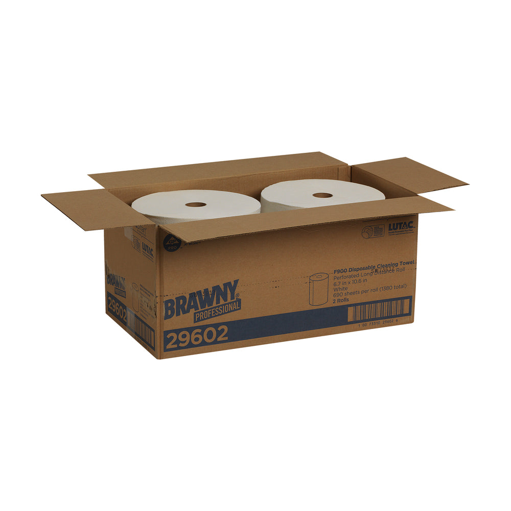 מגבות ניקוי חד פעמיות F900 PROFESSIONAL BRAWNY® מבית GP PRO (ג'ורג'יה פסיפיק), לבן, (2 גלילים של 690 מגבות סהכ 1,380 מגבות)