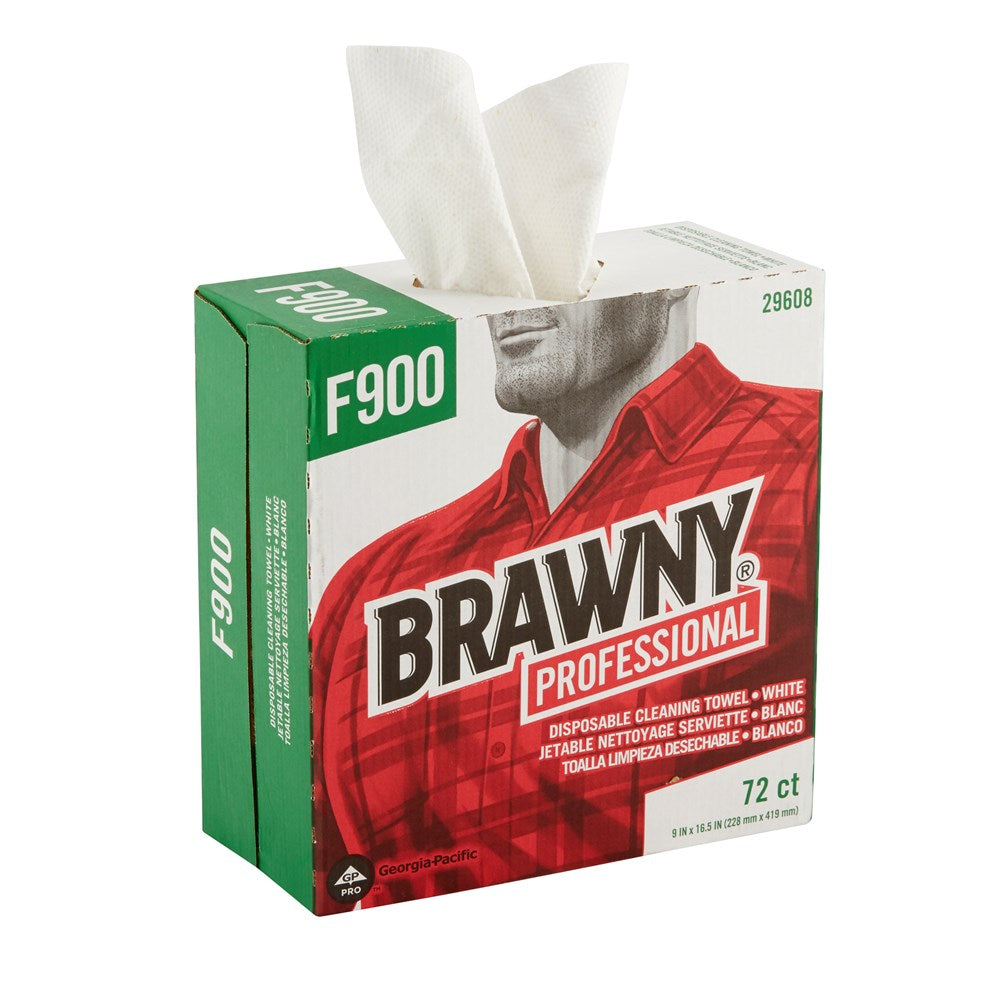 מגבות ניקוי חד פעמיות BRAWNY® PROFESSIONAL F900 מבית GP PRO (ג'ורג'יה פסיפיק), קופסה גבוהה, לבן, (10 קופסאות של 72 מגבות סהכ 720 מגבות)