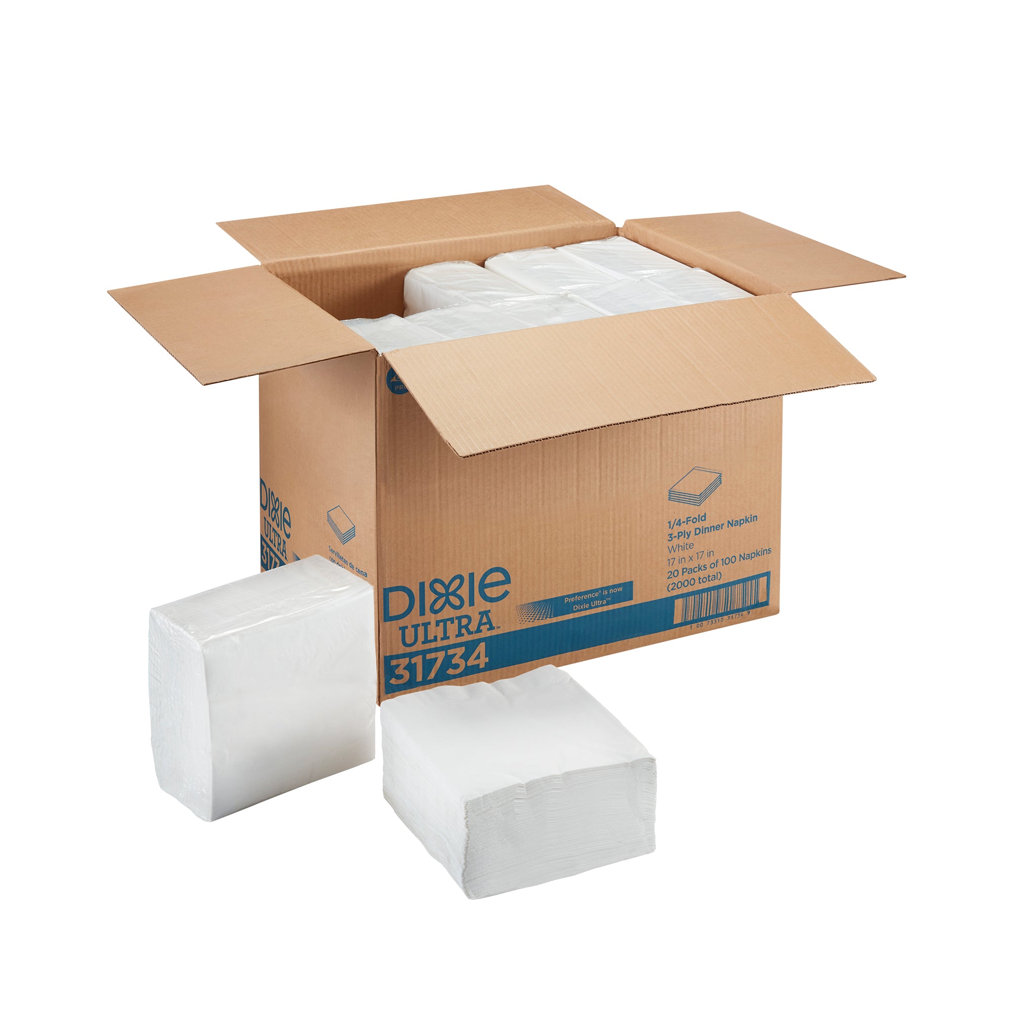 מפית ארוחת ערב בעלת 3 שכבות של DIXIE ULTRA® קיפול 1/4 מבית GP PRO, גודל 16.9 ˟ 16.9 אינץ', לבן, 2,000 מפיות לכל מארז